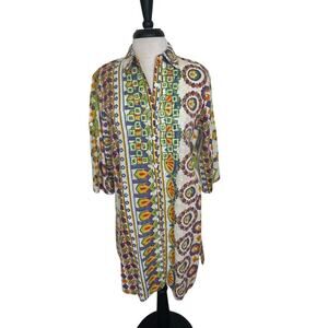 COLORI DI MARE Beachwear Cover-Up Kaftan Embroidered Beaded Tunic Mini Dress  L